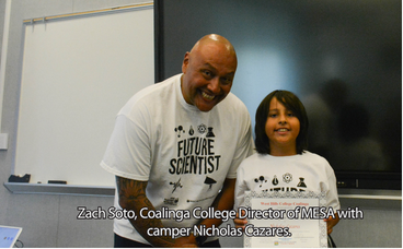 Zack Soto, Coalinga College Director of MESA with Camper Nicholas Cazares.